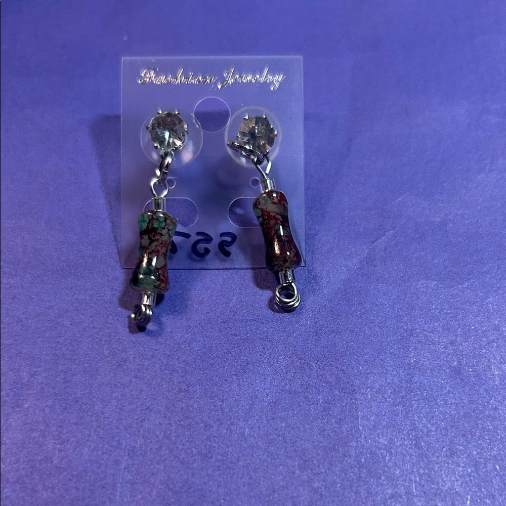 NThandmade Jewelry Silver and Dark Red Earrings